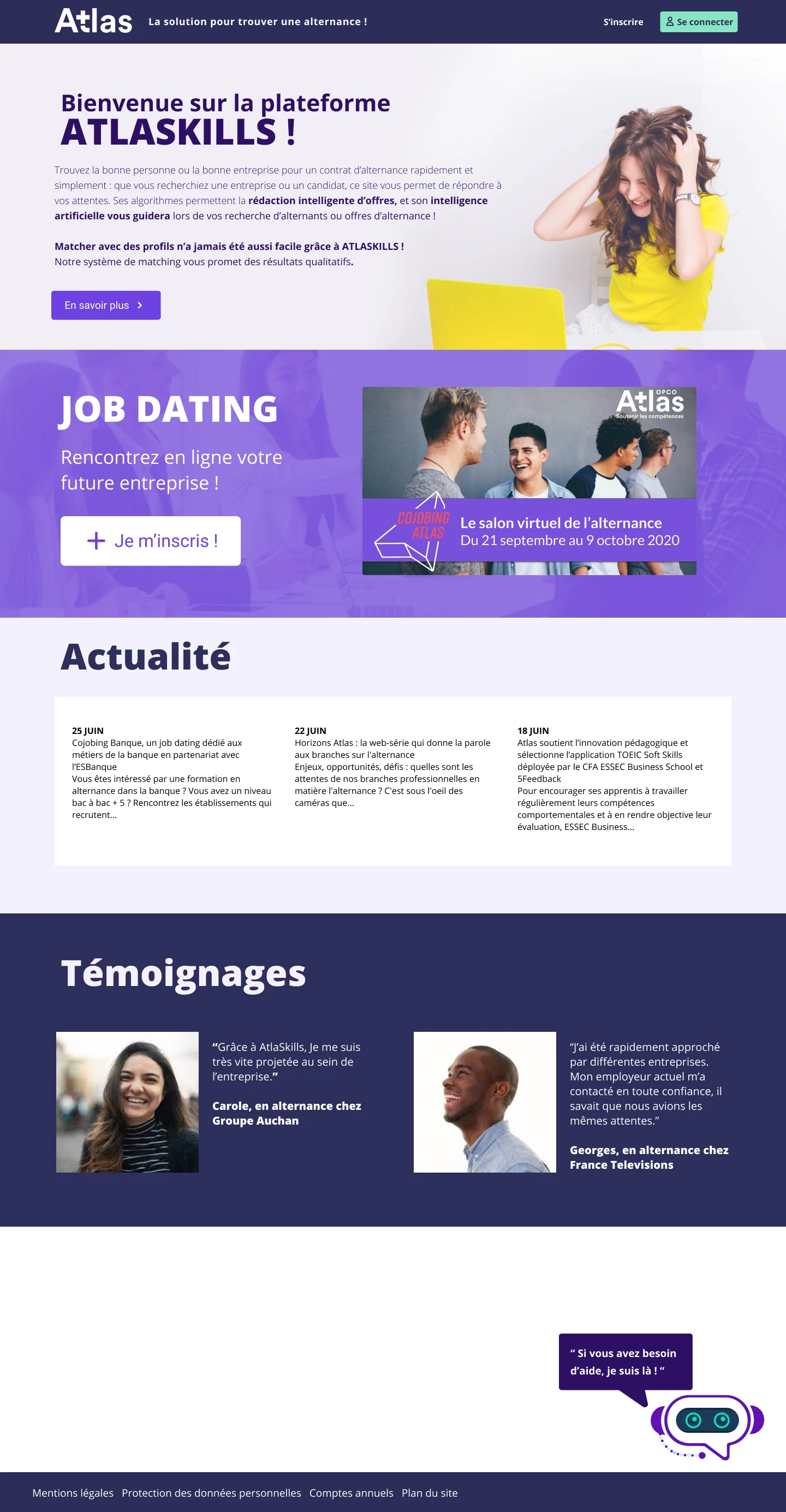 AtlaSkills — page d'accueil de la plateforme