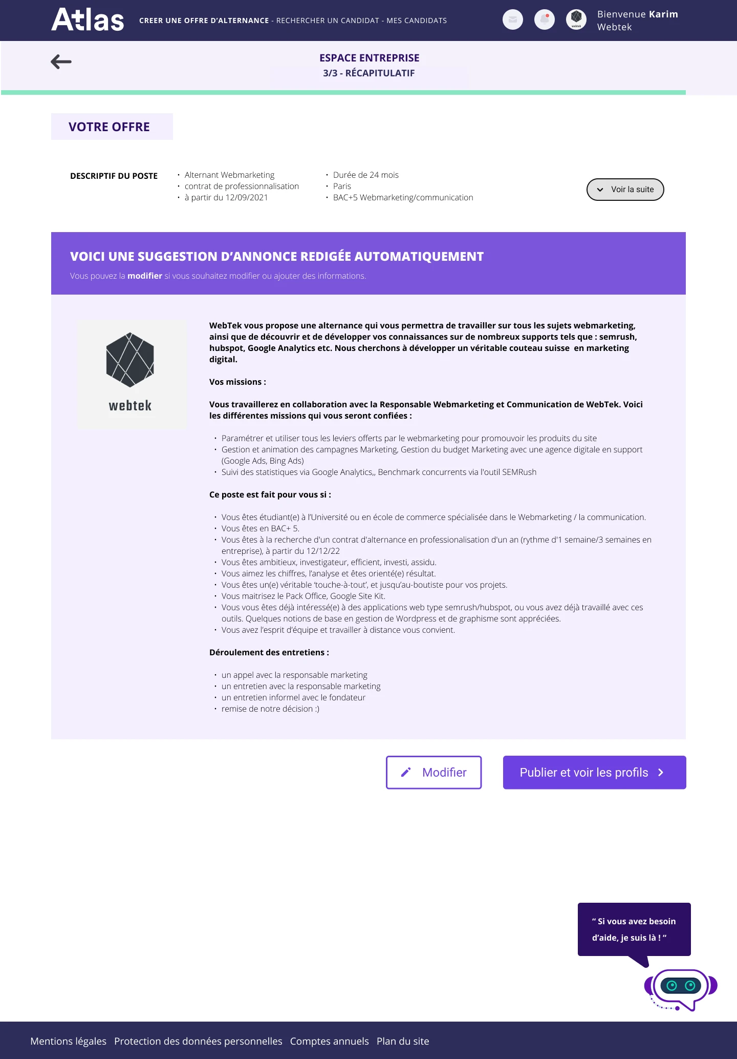 AtlaSkills — étape 3/3, récapitulatif de l'annonce