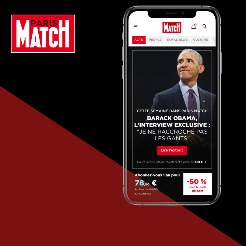 Paris Match App — écran d'accueil, une du jour
